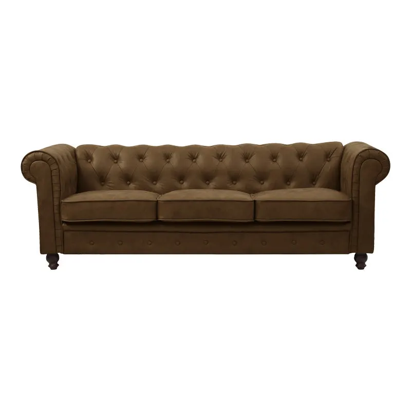 Canapea cu 3 locuri de tip Chesterfield, din tesatura maro antichizata, 203x84x67 cm - Maro