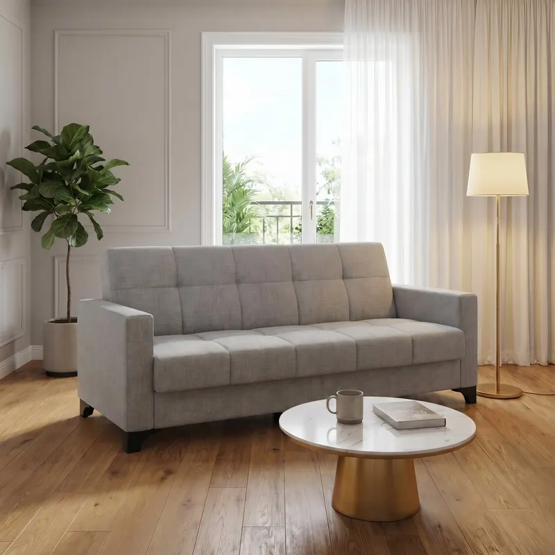 Canapea extensibila 3 locuri Salonika, cu lada de depozitare, Diverse culori, 215x70x95 cm - Gri deschis