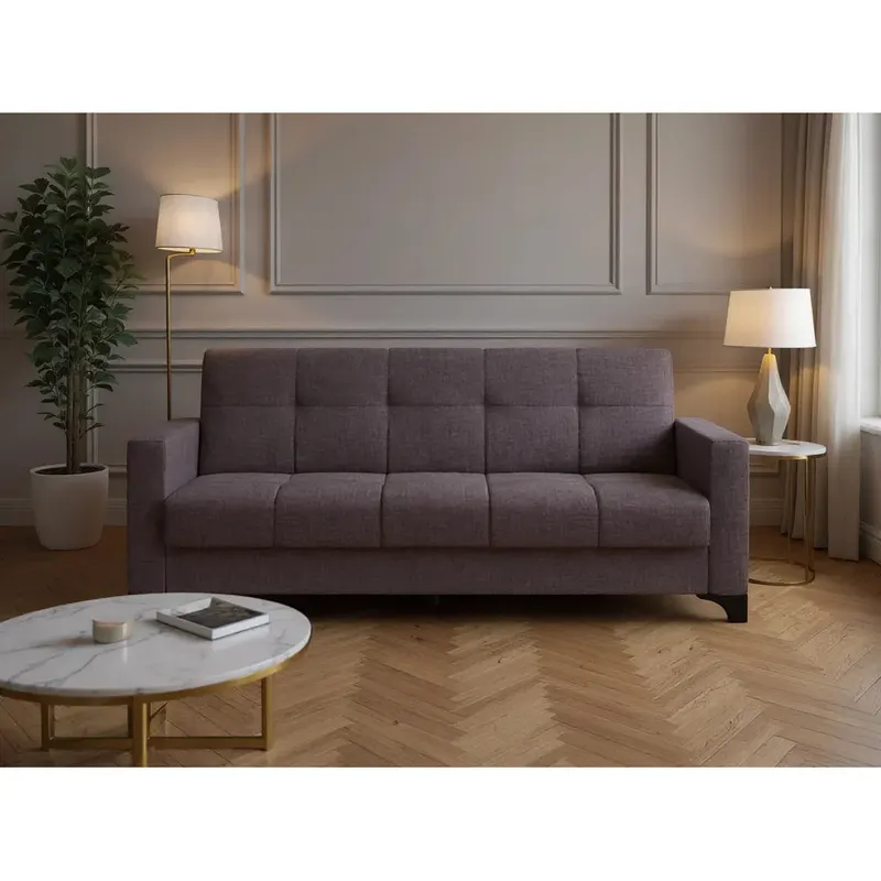Canapea extensibila 3 locuri Salonika, cu lada de depozitare, Diverse culori, 215x70x95 cm - Gri închis