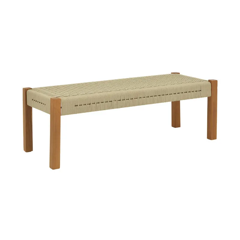 Banca Uma din lemn de tec si sfoara PE, Natural, 150x45x40 cm - Natur