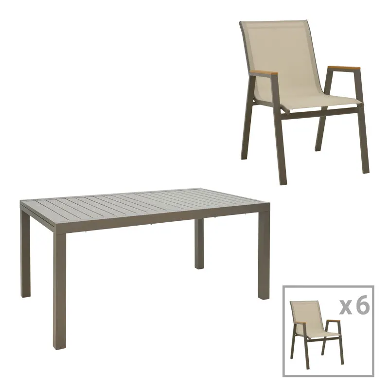 Set de sufragerie Lafla-Azelie, 7 piese, Sampanie-Natural, 160-240x100x75 cm - Bej