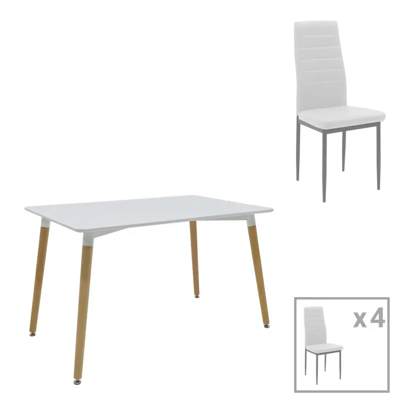 Set de sufragerie Natali-parker, 5 piese, Alb-Natural, 120x80x76 cm - Alb