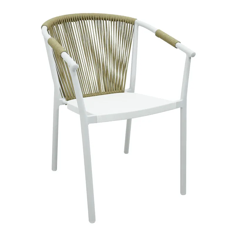 Scaun de aluminiu Convince stivuibil cu cadru alb-textilene-pe rachita Natural, Natural, 56x63x82 cm - Natur