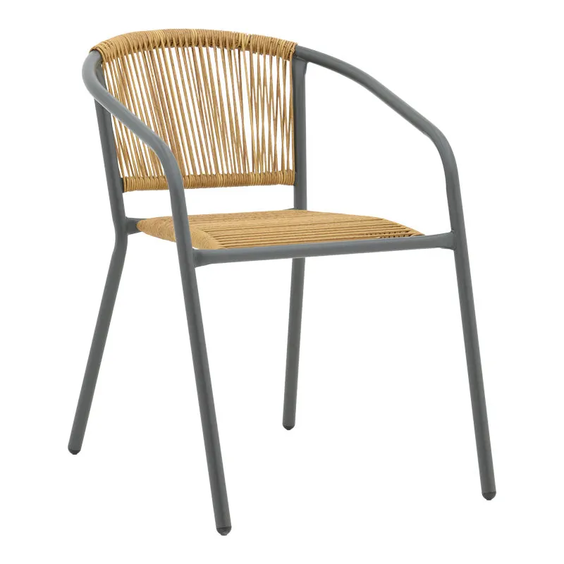Scaun metalic stivuibil Lindaria Gri inchis si rattan PE Natural, 54x63x74 cm - Gri