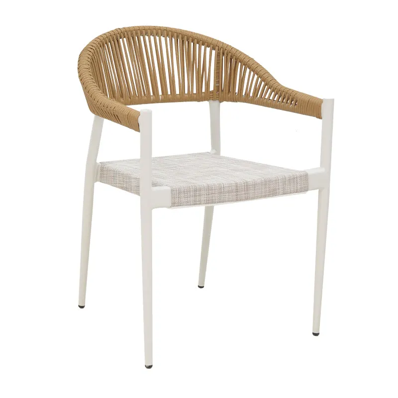 Scaun cu brate din aluminiu Elation sivuibil cu cadru alb-textilene si rattan, Natural, 56x52x76 cm - Natur