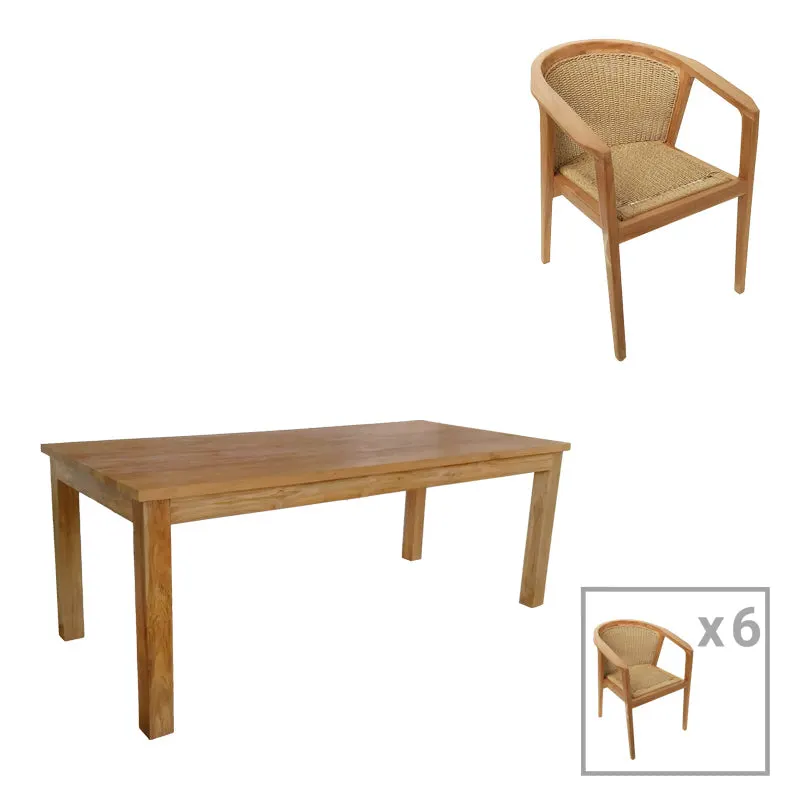 Set de sufragerie Granny-Wooly 7 piese, Natural, 220x90x75 cm - Natur