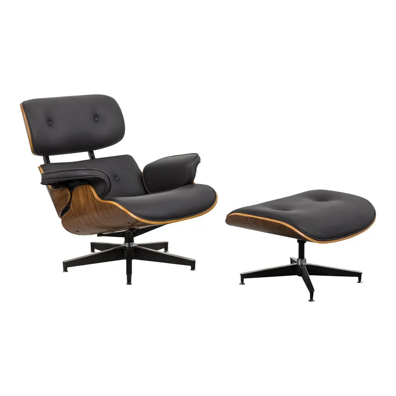 Fotoliu-taburet relax Eames, Negru - Nuc, 82x92x82 cm - Nuc