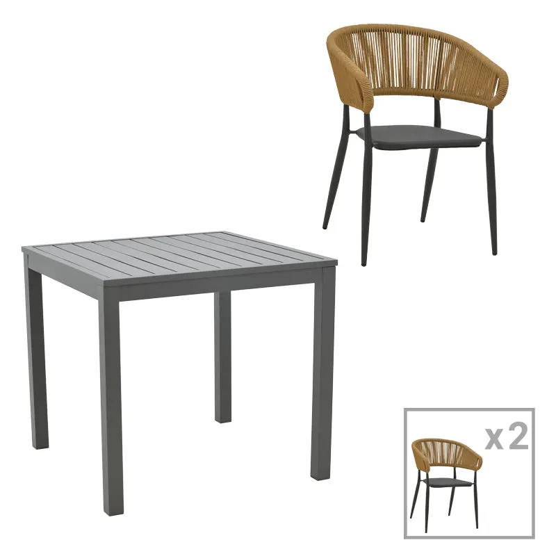 Set masa si scaune 3 buc de gradina Kliton-Raven, Antracit, 80x80x74 cm - Antracit