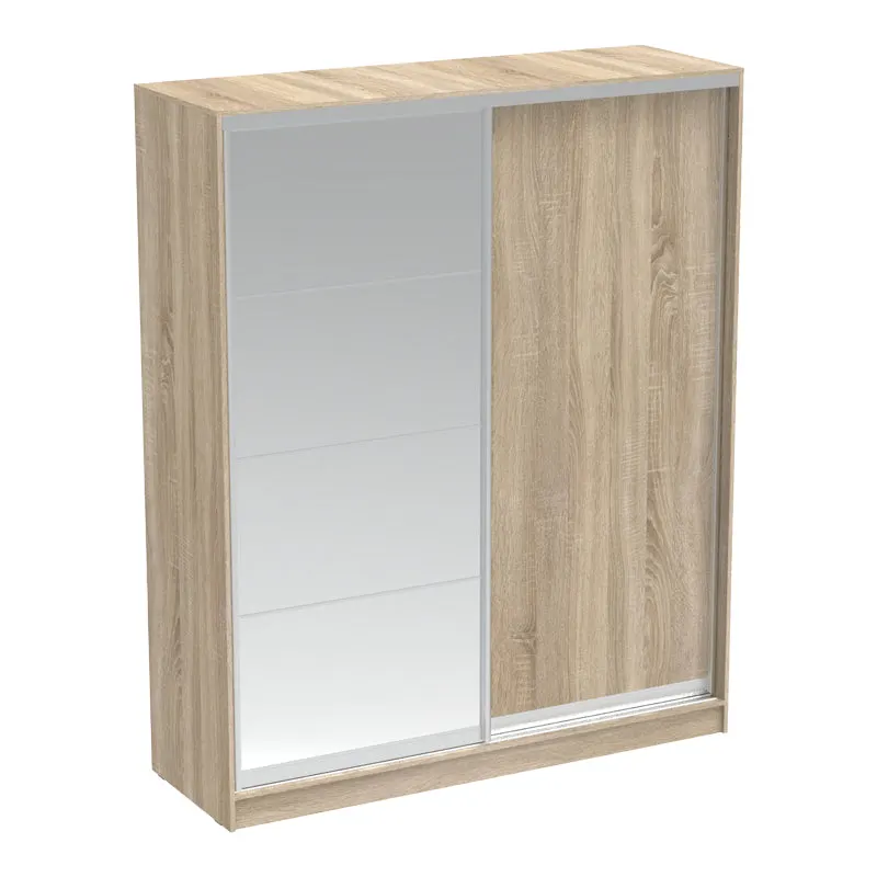 Dulap dormitor cu 2 usi glisante cu oglinda Aparador, Alb - Stejar, 180x60x220 cm - Stejar