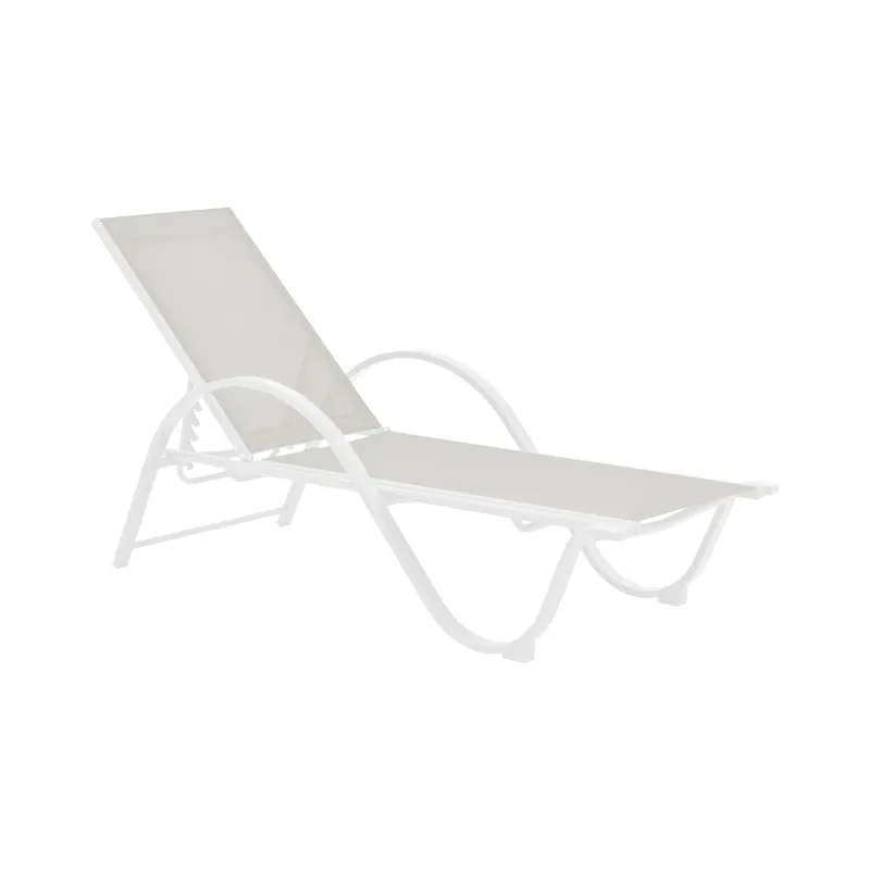 Sezlong Attain cu brate, Aluminiu si textilene, 191x64x32 cm - Alb-Bej