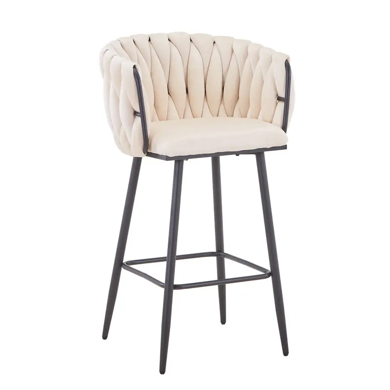 Scaun de bar Vivian, catifea si metal, 57x50x100 cm - Bej