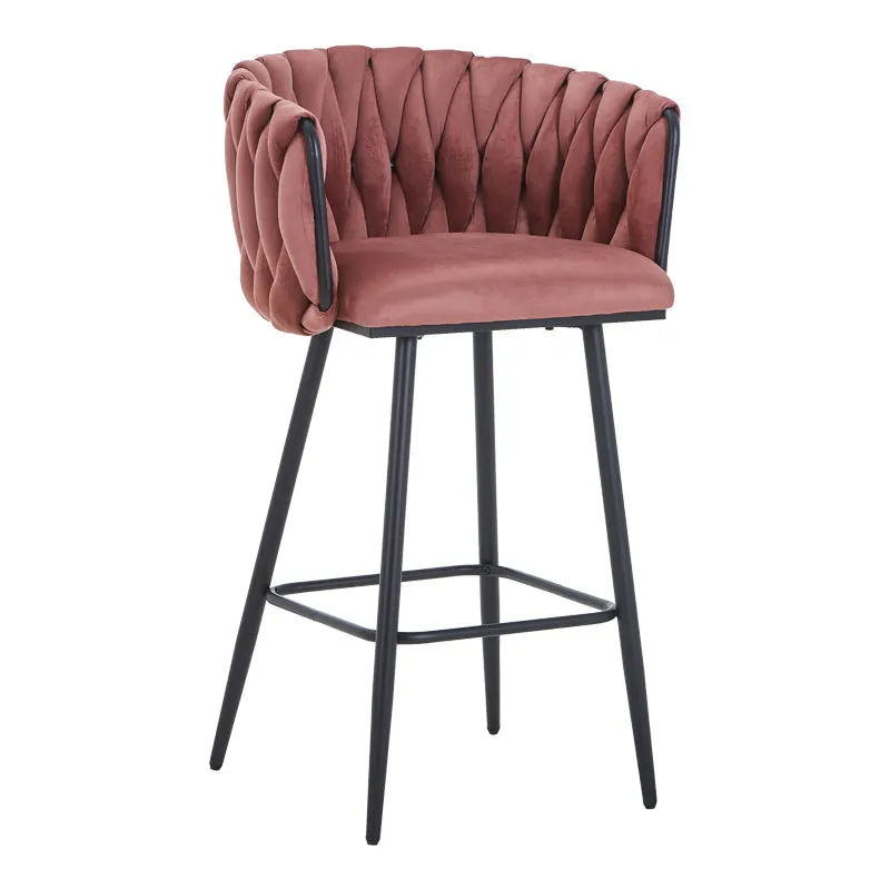 Scaun de bar Vivian, catifea si metal, 57x50x100 cm - Roz