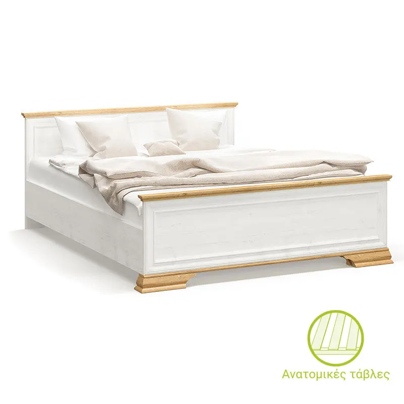 Pat dublu Jaden Stejar - Alb, 170x81x208 cm, Saltea, 160x200 cm - Alb