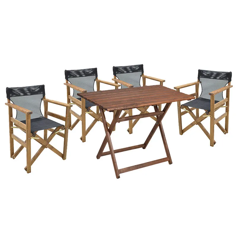 Set de gradina masa si scaune Retto 5 bucati din lemn masiv de fag nuc, PVC, negru, 80x60x72 cm - Nuc