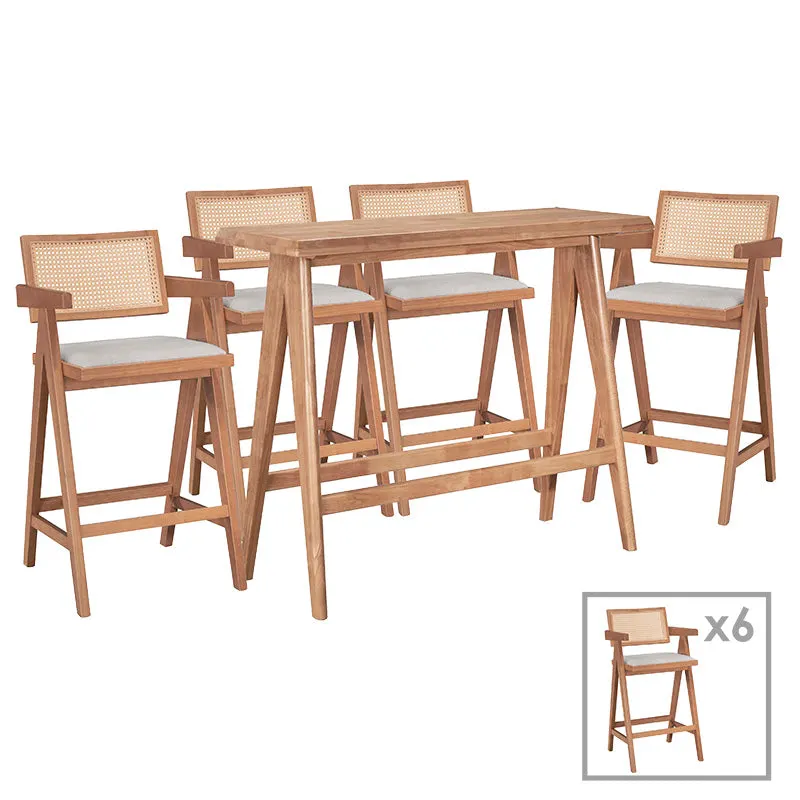 Set masa si scaune pentru sufragerie Winslow set 7 piese lemn de arbore de cauciuc, nuc deschis, 120x45x100 cm - Nuc