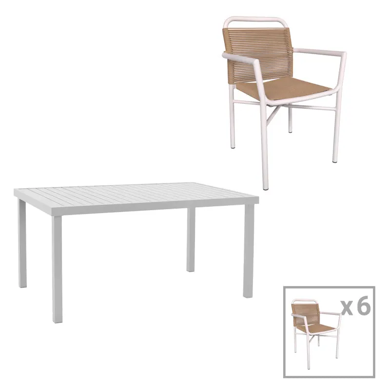 Set de 7 buc masa si scaune de gradina Kliton Clutch aluminiu, alb, 150x80x74 cm - Alb