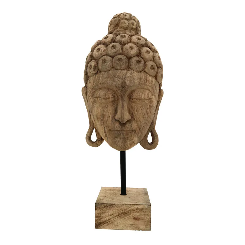 Decoratiune masa Buddha Mask din lemn mango Natural si fier, 20x18x48 cm - Natur