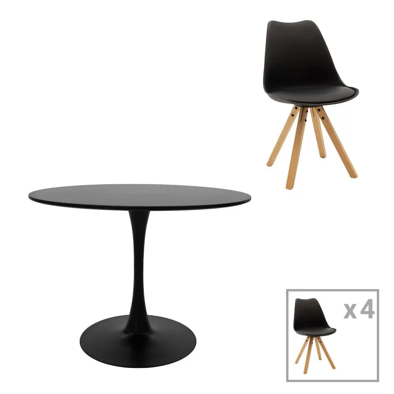 Set Masa de sufragerie Balou-Caron de 5, negru-Natural, 100x75 cm - Negru
