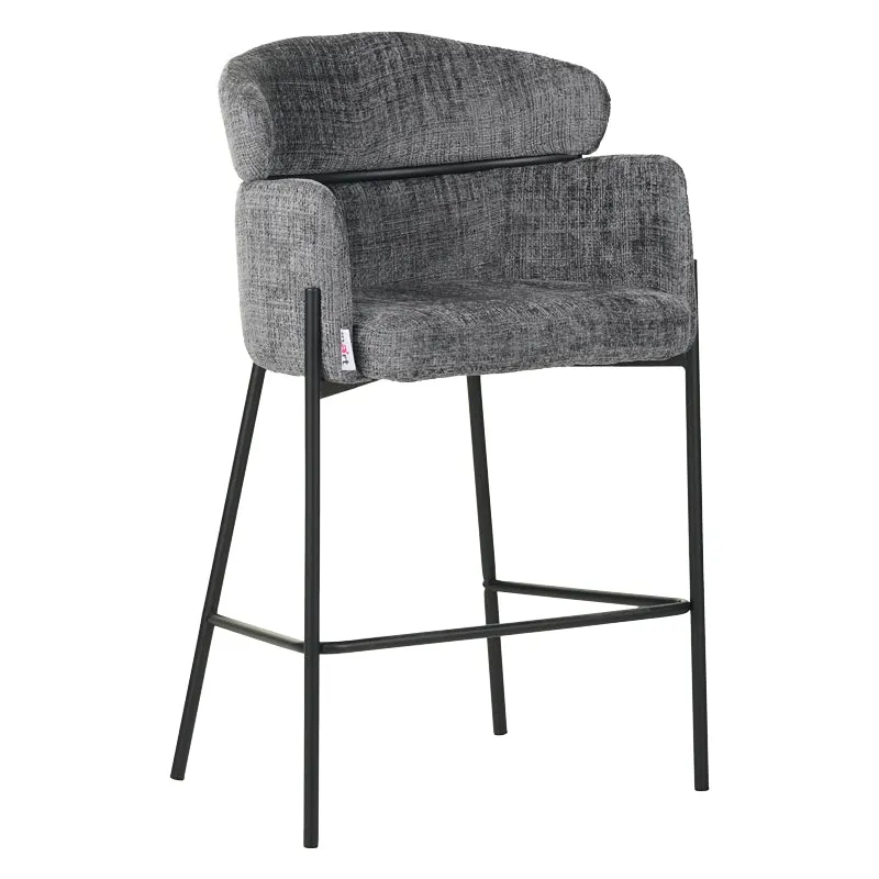 Scaun de bar Tolerse, stofa si metal, 55x60x97 cm - Gri