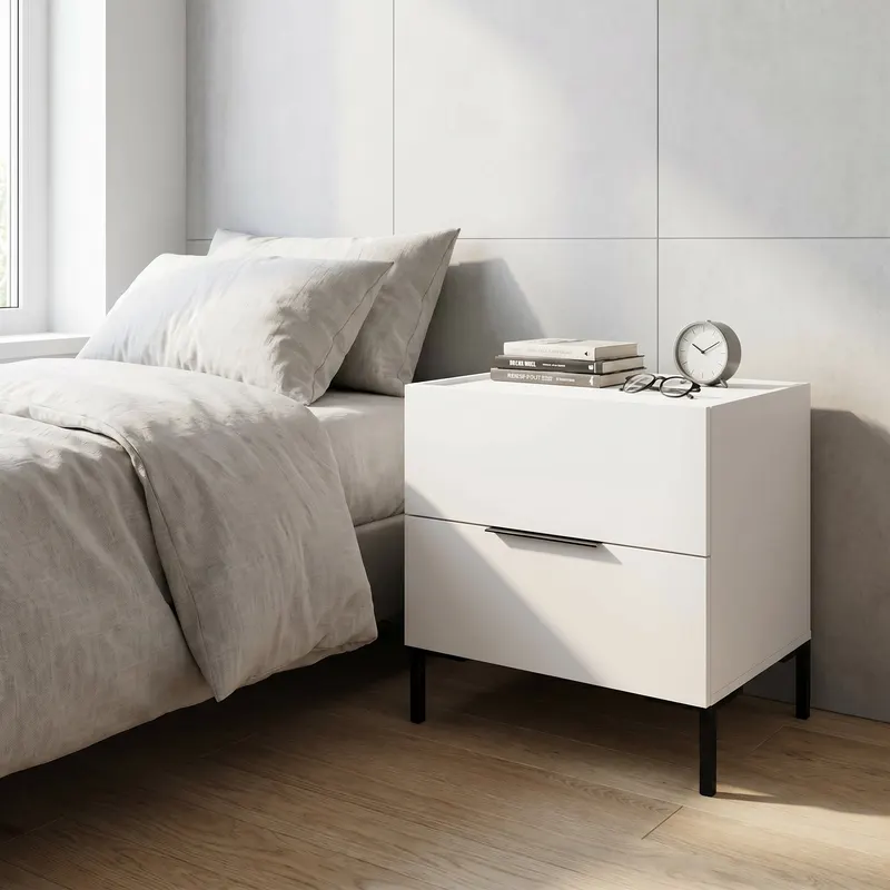 Noptiera KMD-1720-DD-1 Home Collection® Oryana, 2 sertare, Alb - Nuc, 55x59x44 cm - Alb