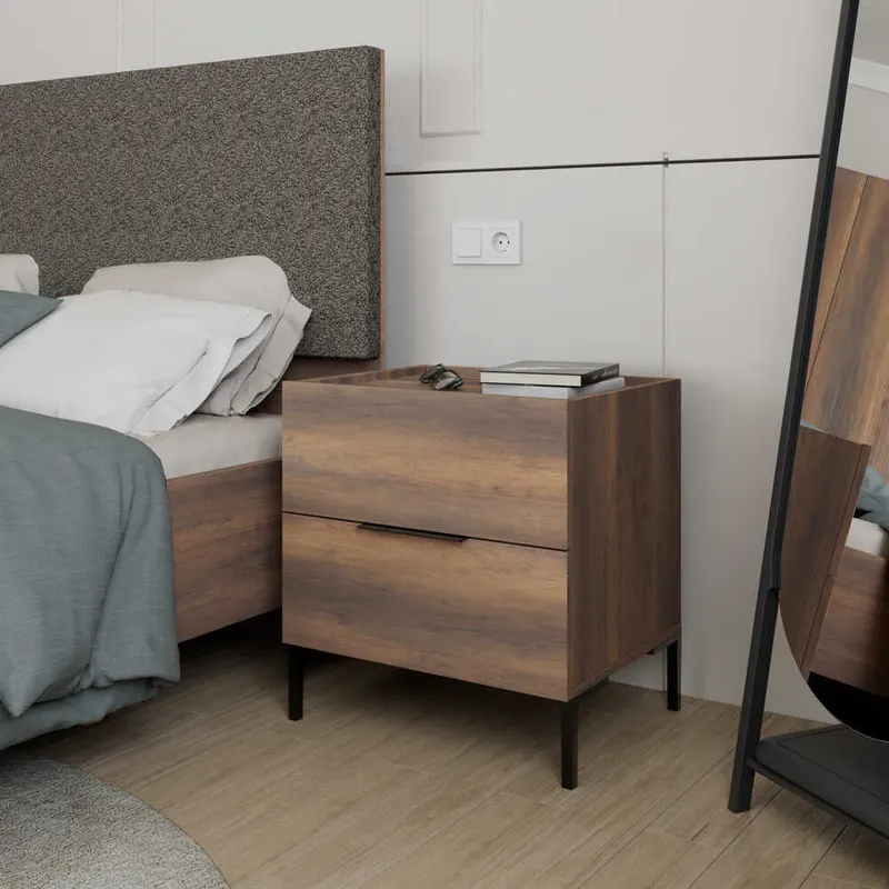Noptiera KMD-1720-DD-1 Home Collection® Oryana, 2 sertare, Alb - Nuc, 55x59x44 cm - Nuc