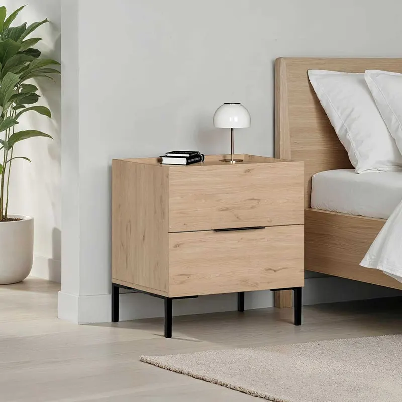 Noptiera KMD-1720-DD-1 Home Collection® Oryana, 2 sertare, Alb - Nuc, 55x59x44 cm - Stejar