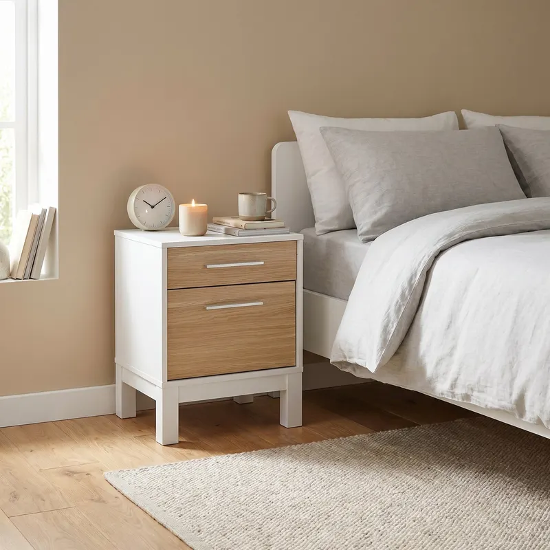 Noptiera KMD-1411-MB-1 Home Collection® London, 2 sertare, Alb, 45x60x40 cm - Alb