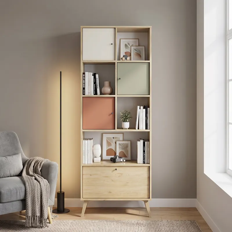 Biblioteca TKT-940-FX-1 Home Collection® Tiffany, 4 usi si 4 rafturi, Multicolor, 67x181x30 cm - Natur