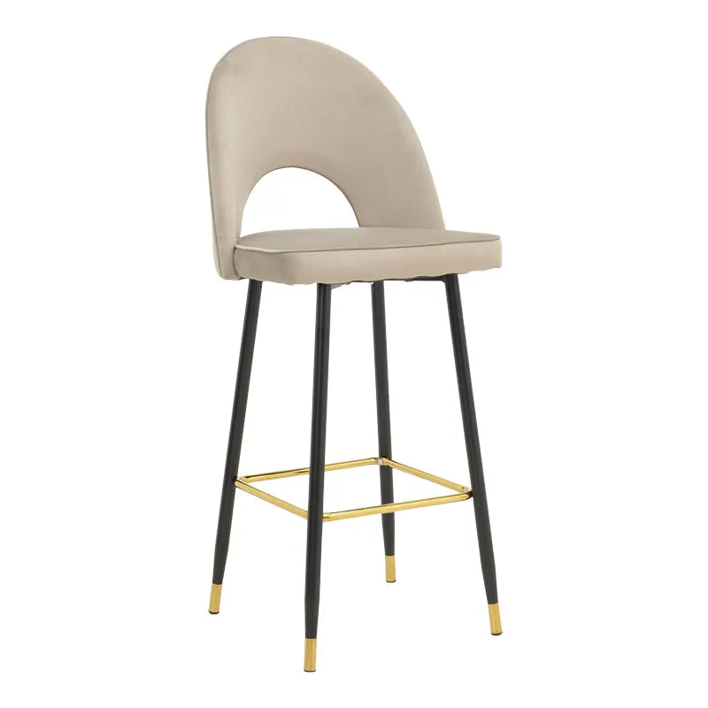 Scaun de bar Casenio bej de catifea-negru-auriu cu baza metalica, 48x50x117 cm - Bej