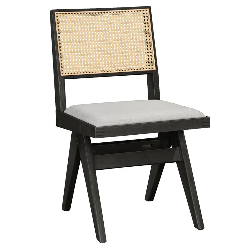 Scaun Winslow din negru, rachita de PVC, material rachita-cârpa, Gri, 56x47 cm - Gri