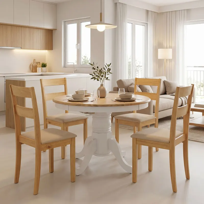 Set masa si scaune Dallan Lars, Lemn rubberwood, Alb, 100x75 cm - Alb