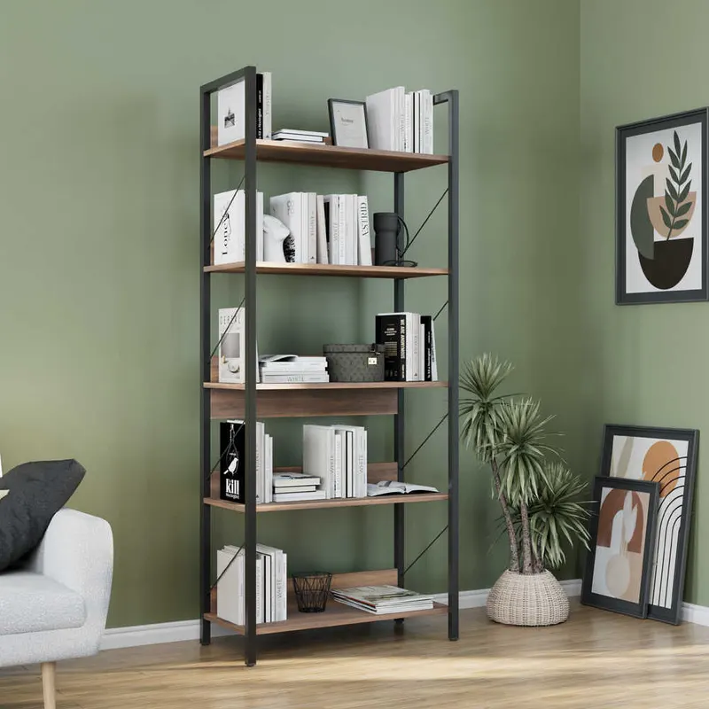 Biblioteca KTP-850-FF-1 Home Collection® Profile cu 5 rafturi, Alb - Maro - Stejar, 73x172x35 cm - Maro