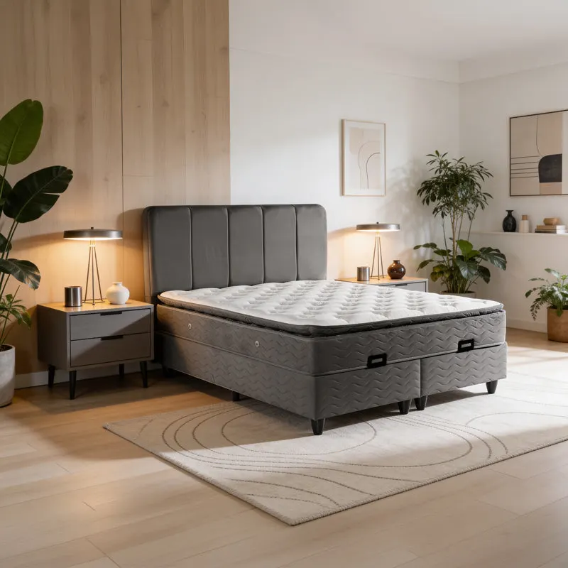 Pat dublu Lunda, Catifea, spatiu depozitare, 160x200 cm - Antracit