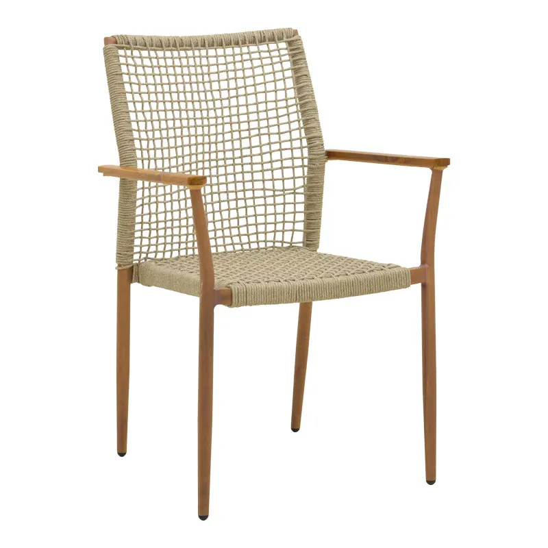 Scaun de exterior Solana stivuibil, Teak-Maro deschis, aluminiu si ratan PE, 56x57x95 cm - Natural-Light Brown