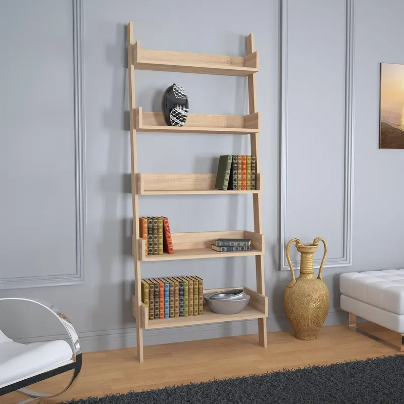 Bibliotecă Only Comforty, stejar - nuc - alb, 80x32x195 cm - Stejar