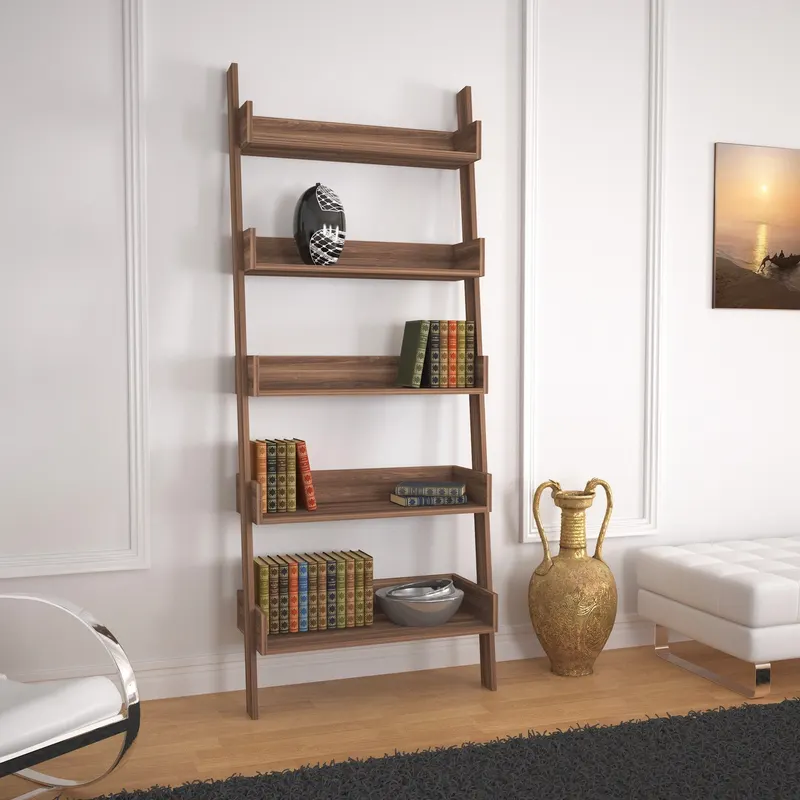 Bibliotecă Only Comforty, stejar - nuc - alb, 80x32x195 cm - Nuc