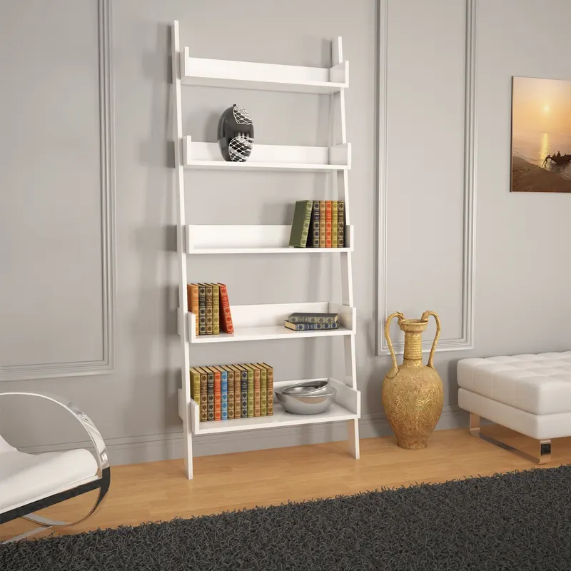 Bibliotecă Only Comforty, stejar - nuc - alb, 80x32x195 cm - Alb
