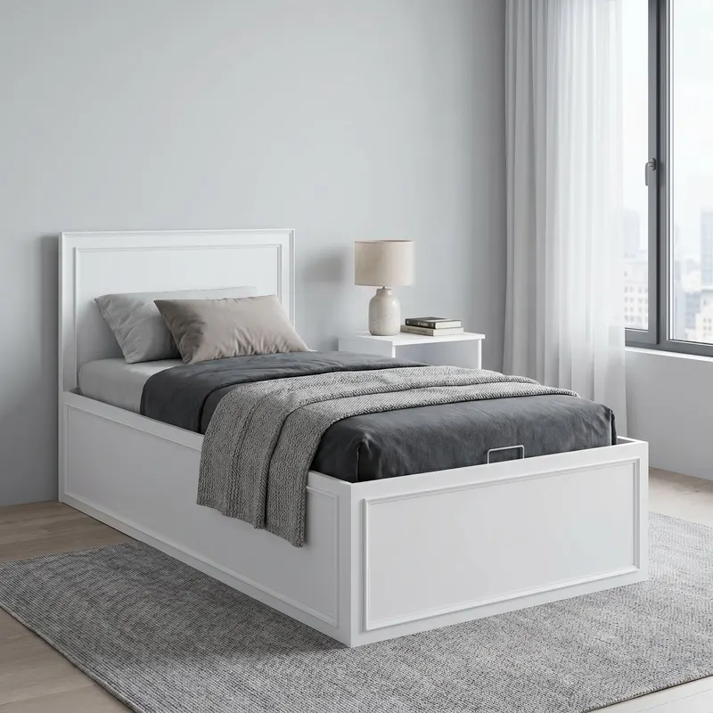 Pat de o persoana KRB-1010-DD-2 Home Collection® Country cu loc de depozitare, Alb, 105x105x205 cm - Alb