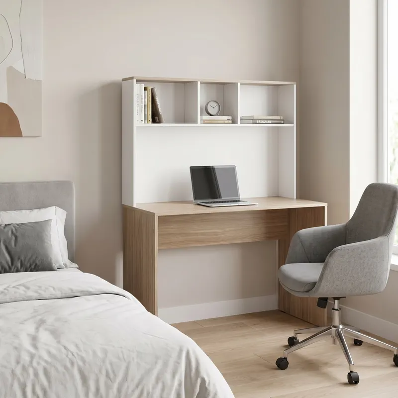 Birou CMU-830-MB-1 Home Collection® Base cu biblioteca, Alb - Stejar, 110x149x52 cm - Alb