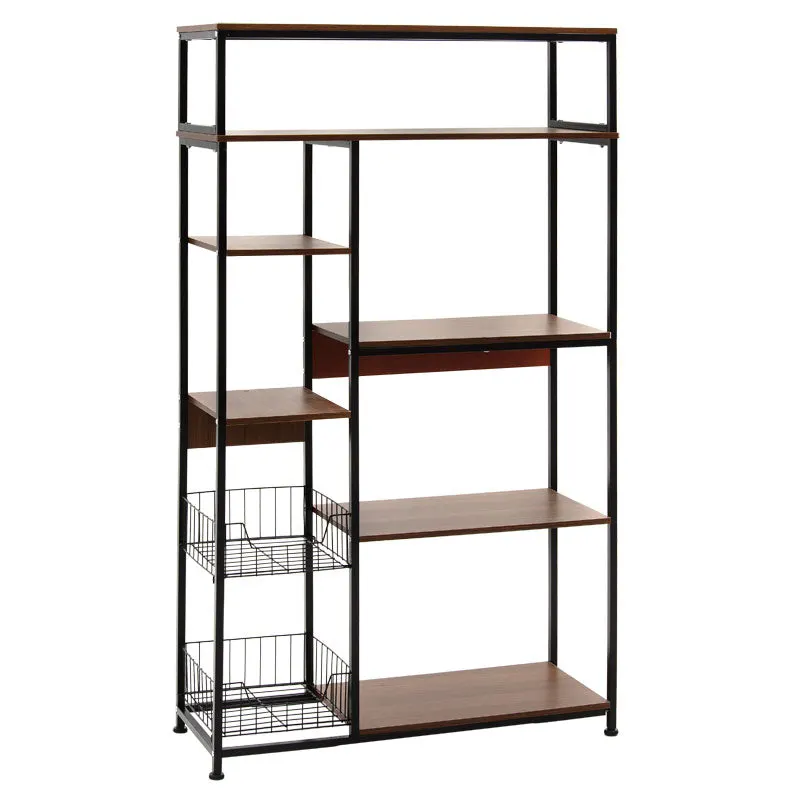 Raft Leena metalizat, negru - nuc, 80x30x142 cm - Stejar