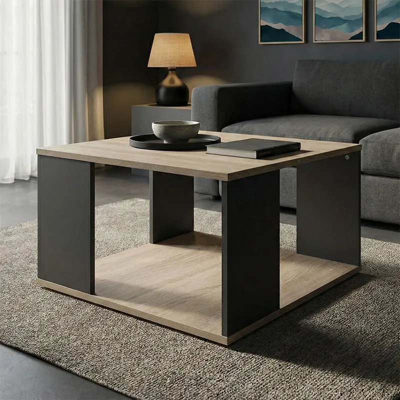 Masă de cafea cu funcție decorativă, Sonoma-Anthracite, Modern, Pal melaminat, 60x60x39 cm - SONOMA - ATHRACITE