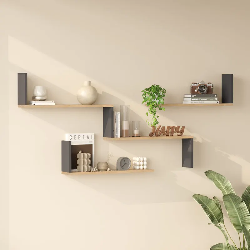 Raft de perete Wall shelf Flear stejar cu antracit color, Antracit - Stejar, 179x15x77 cm - Antracit-Stejar