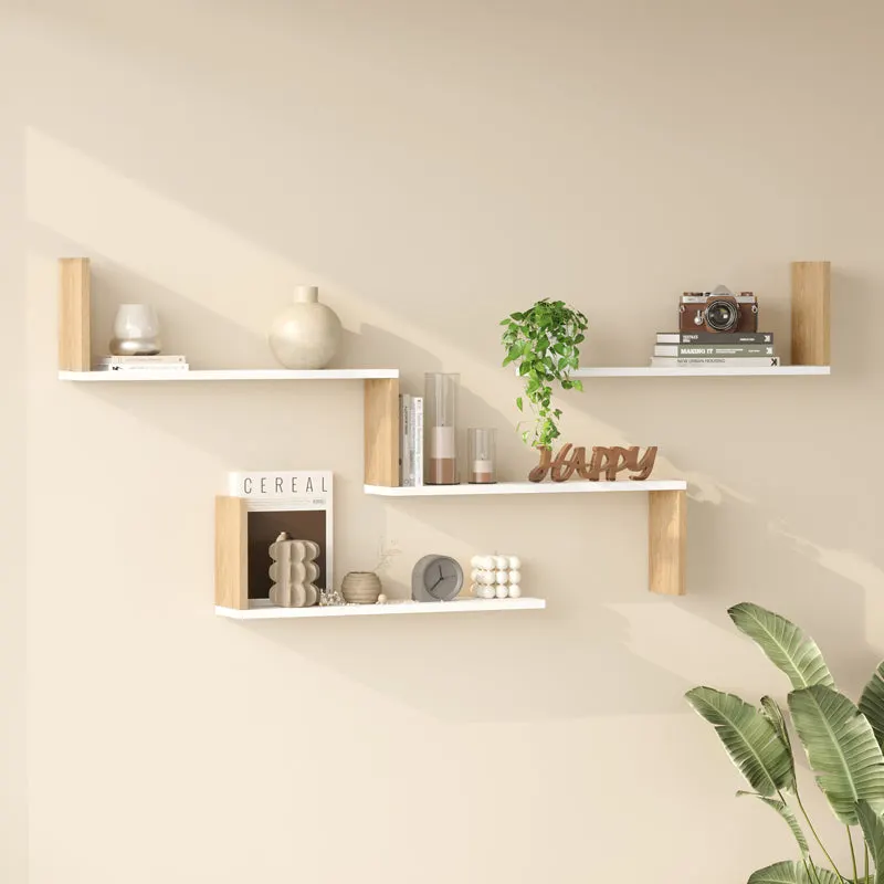 Raft de perete Wall shelf Flear stejar cu antracit color, Antracit - Stejar, 179x15x77 cm - Alb-Stejar