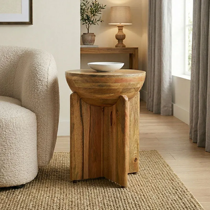 Masă laterală din lemn masiv de mango Jenby, stil modern, Alb - Negru, 40x50 cm - Natural