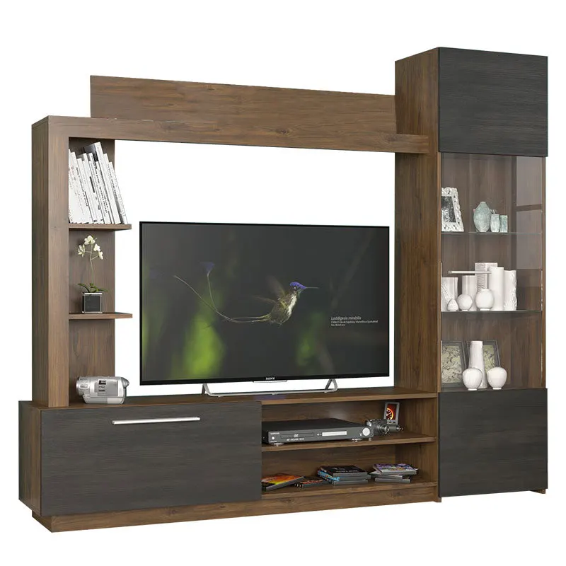 Comoda TV cu biblioteca June, Nuc - Stejar, 204x35x177 cm - Nuc