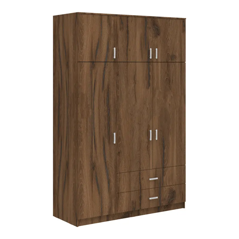 Dulap cu 3 uși și sertare Royal, Lemn, Nuc-Stejar, 150x58x230 cm - Nuc