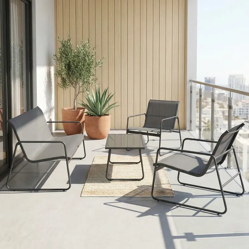 Set mobilier de grădină cu funcție outdoor Veranda, textilenă-metal, Antracit, 200x150x85 cm - Antracit