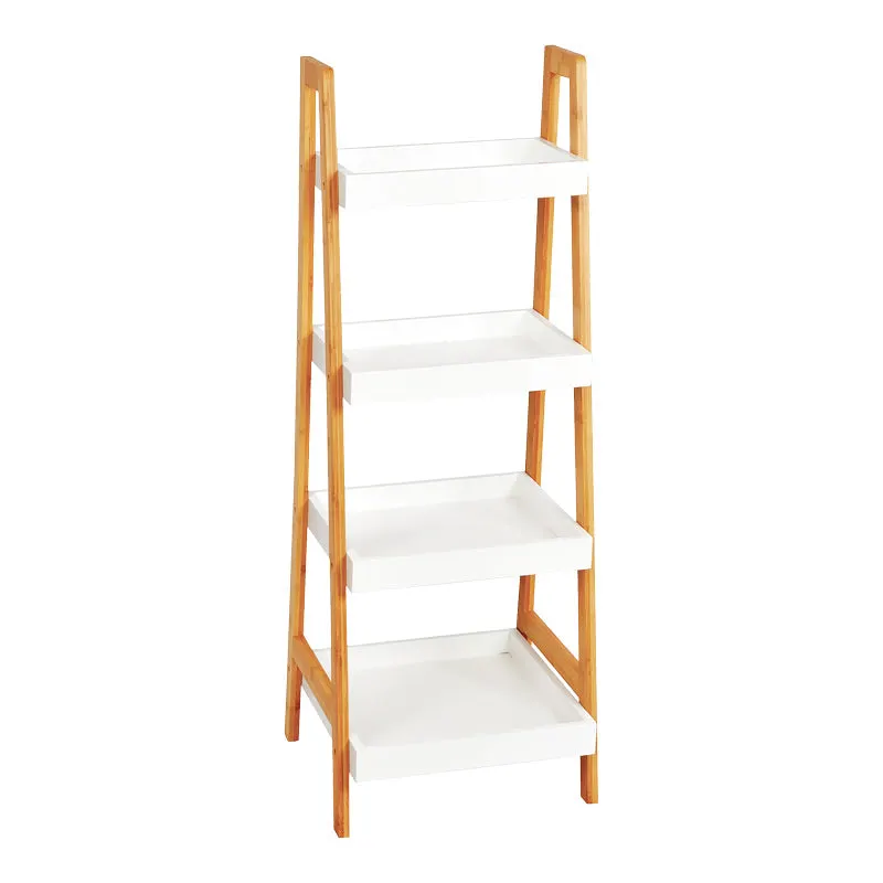 Etajeră cu rafturi Leby, Bambus, Alb-Natural, 35x34x98 cm - Natur