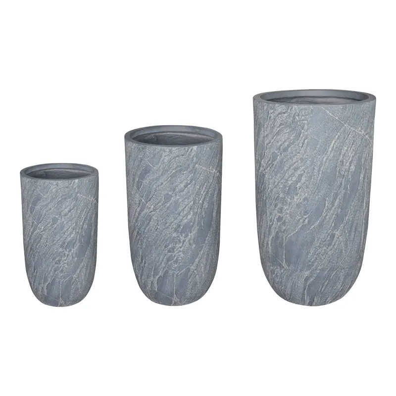 Set 3 ghivece decorative ceramice Anteria, ceramica, variate, gri, 44x44x79 cm - Gri