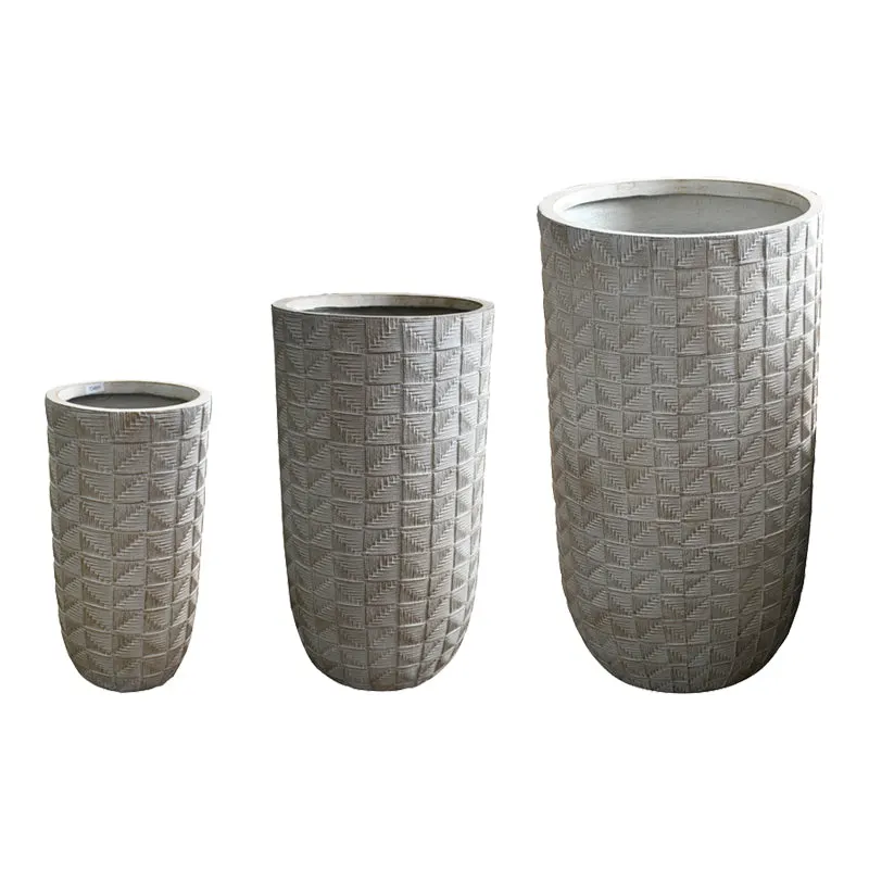 Set 3 ghivece decorative ceramice Kallena, Gri-Bej, Ceramică, variabile, 45x45x78 cm - Gri
